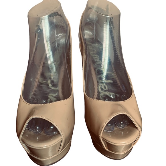 SAM EDELMAN Women's Tan Patent Leather Slingback with Platform Front Size 8 - Picture 3 of 9